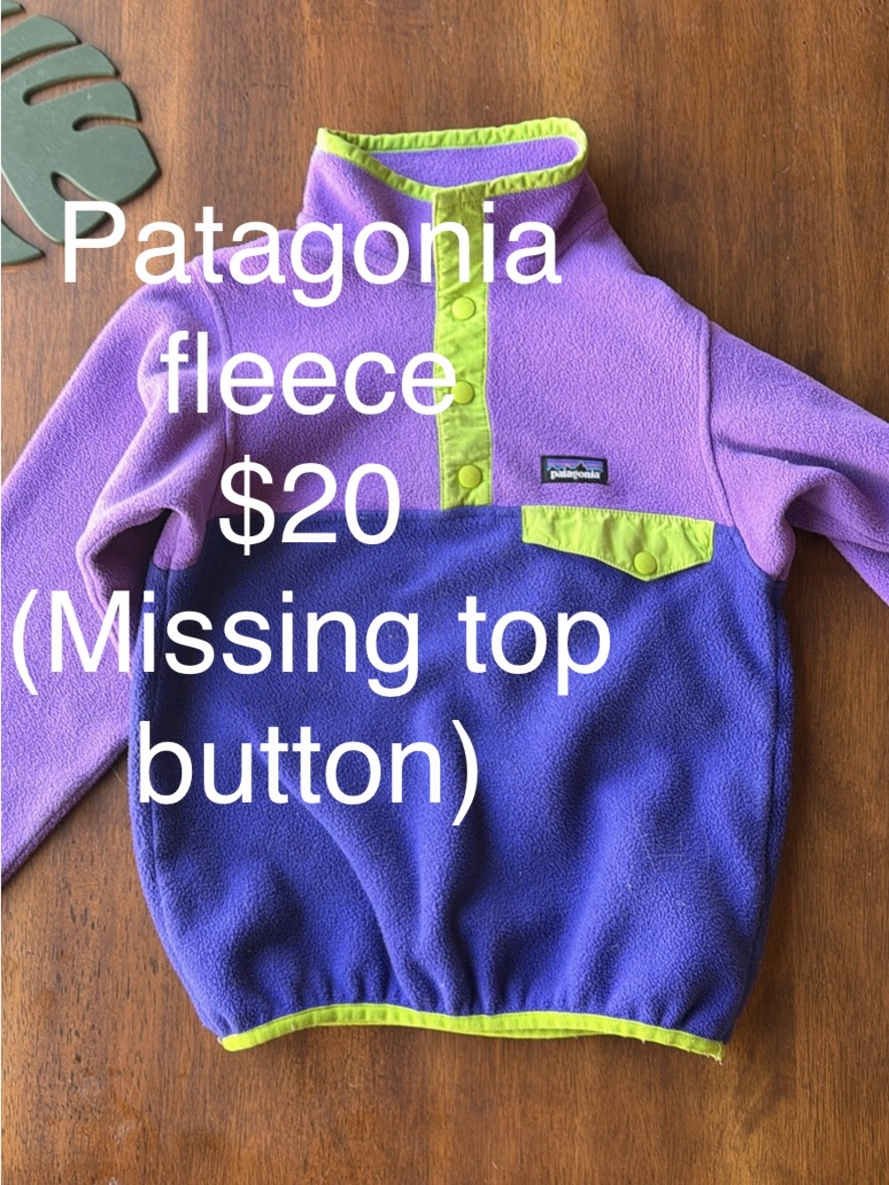 Patagonia Kids Fleece Pullover - Purple & Lime Trim